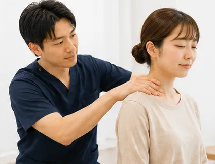 首や肩の状態を確認している様子